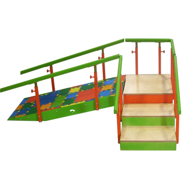 Children's stairs with ramp: Three steps with adjustable handrail